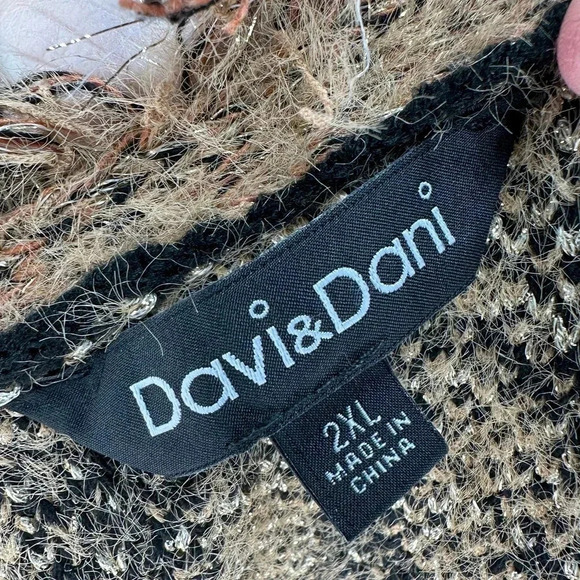 Davi + Dani 2X trendy black tan gold long fringe trim long sweater coat - Picture 9 of 11